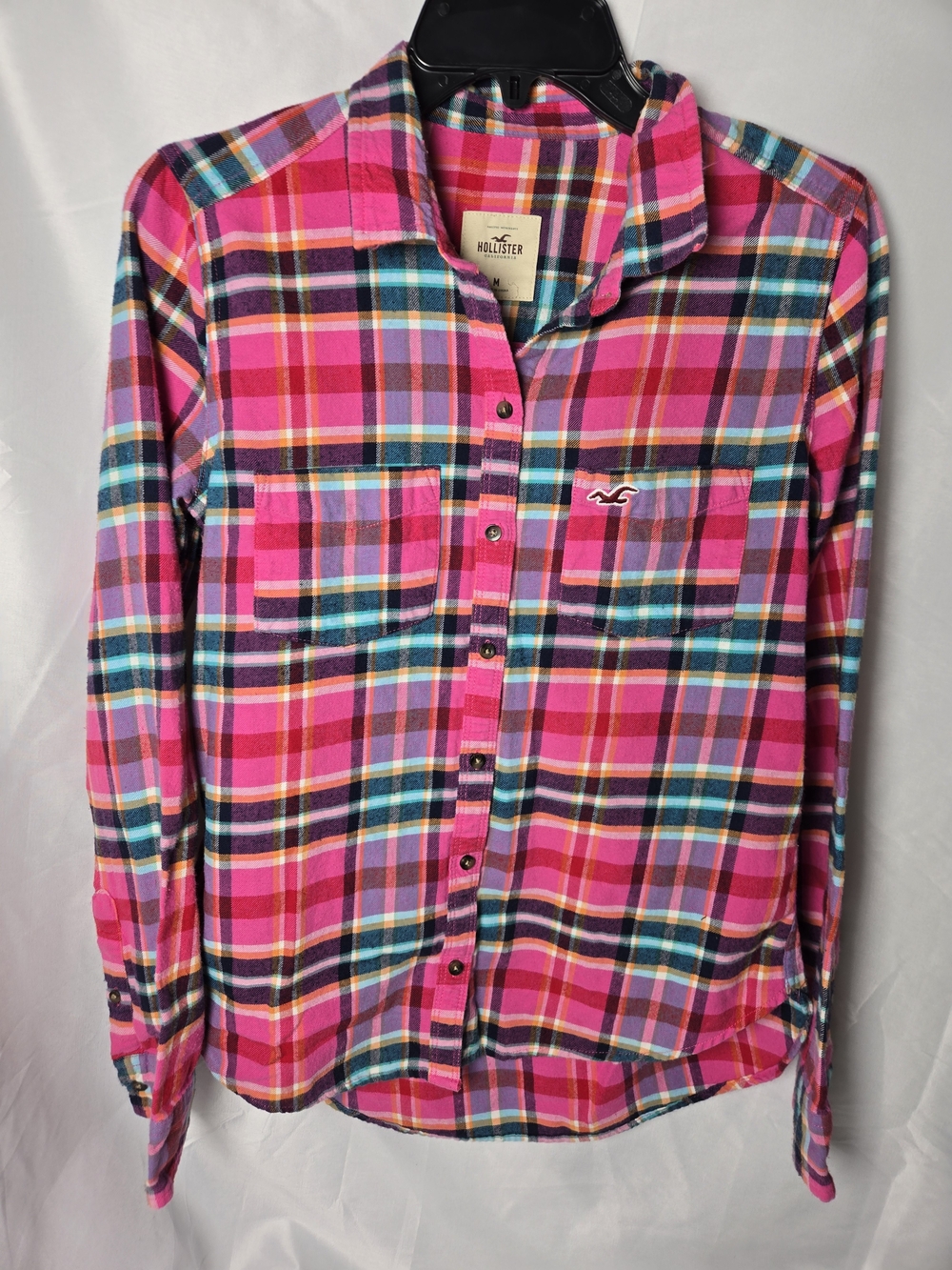 Hollister Bright Pink Multi-Color Plaid Button-Down Shirt